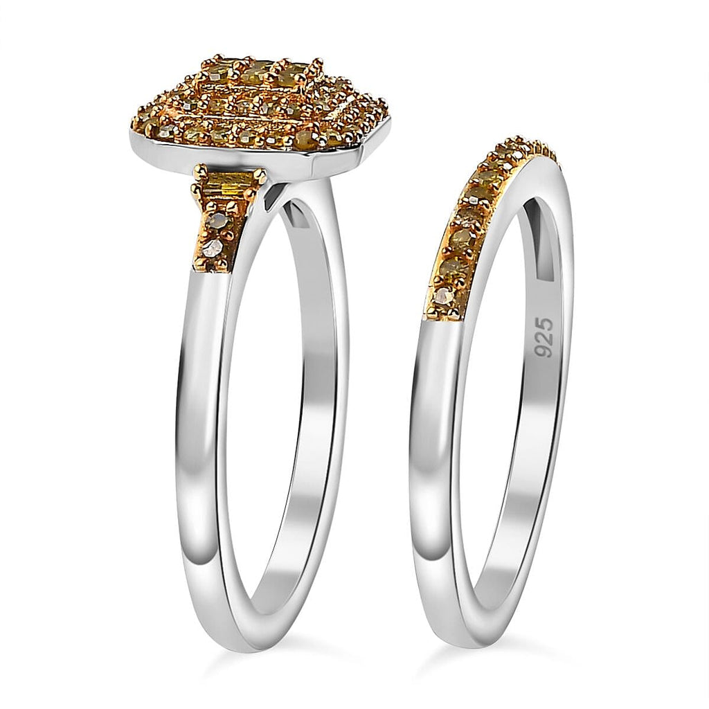 Set of 2 Yellow Diamond Stackable Ring in Rhodium Overlay Sterling Silver 0.50 Ct.