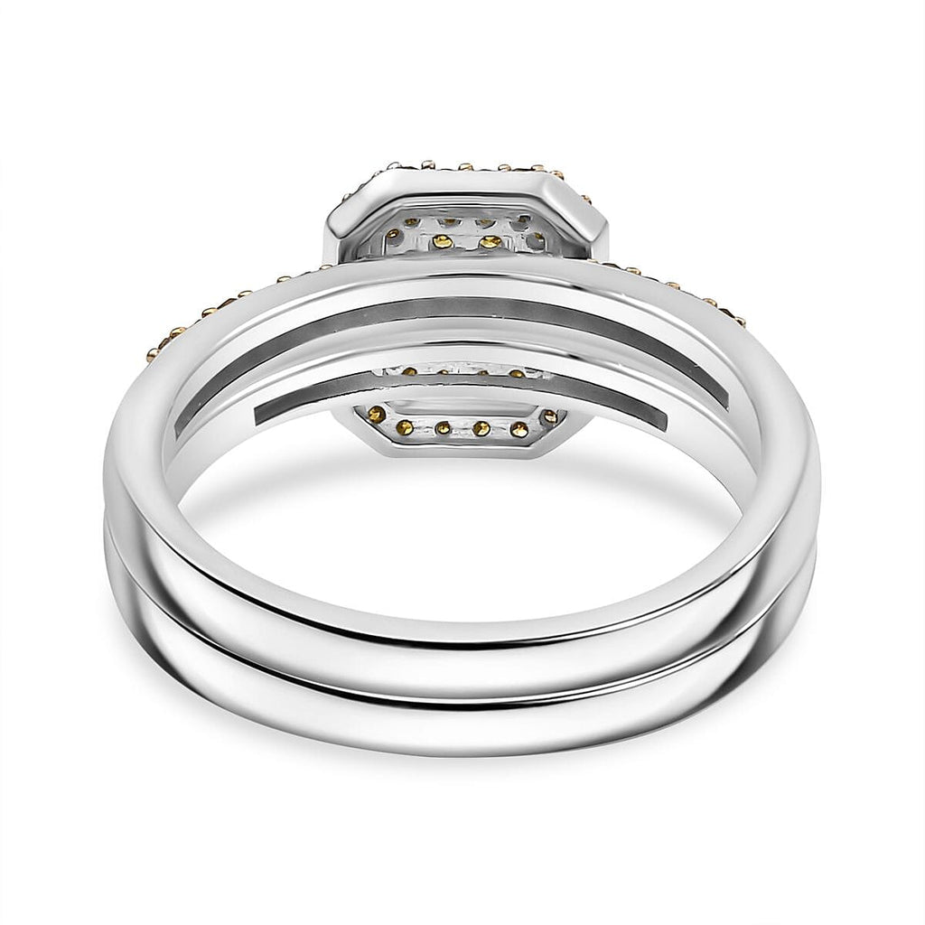 Set of 2 Yellow Diamond Stackable Ring in Rhodium Overlay Sterling Silver 0.50 Ct.