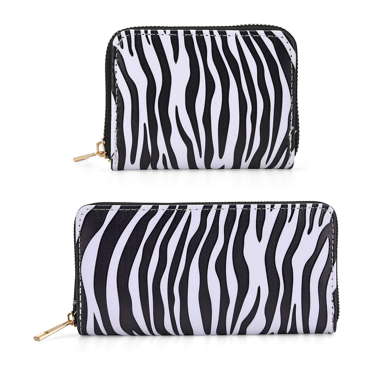 Set of 2- Zebra Print Zip-Around Wallet &amp; Purse - Black &amp; White 8131614 0