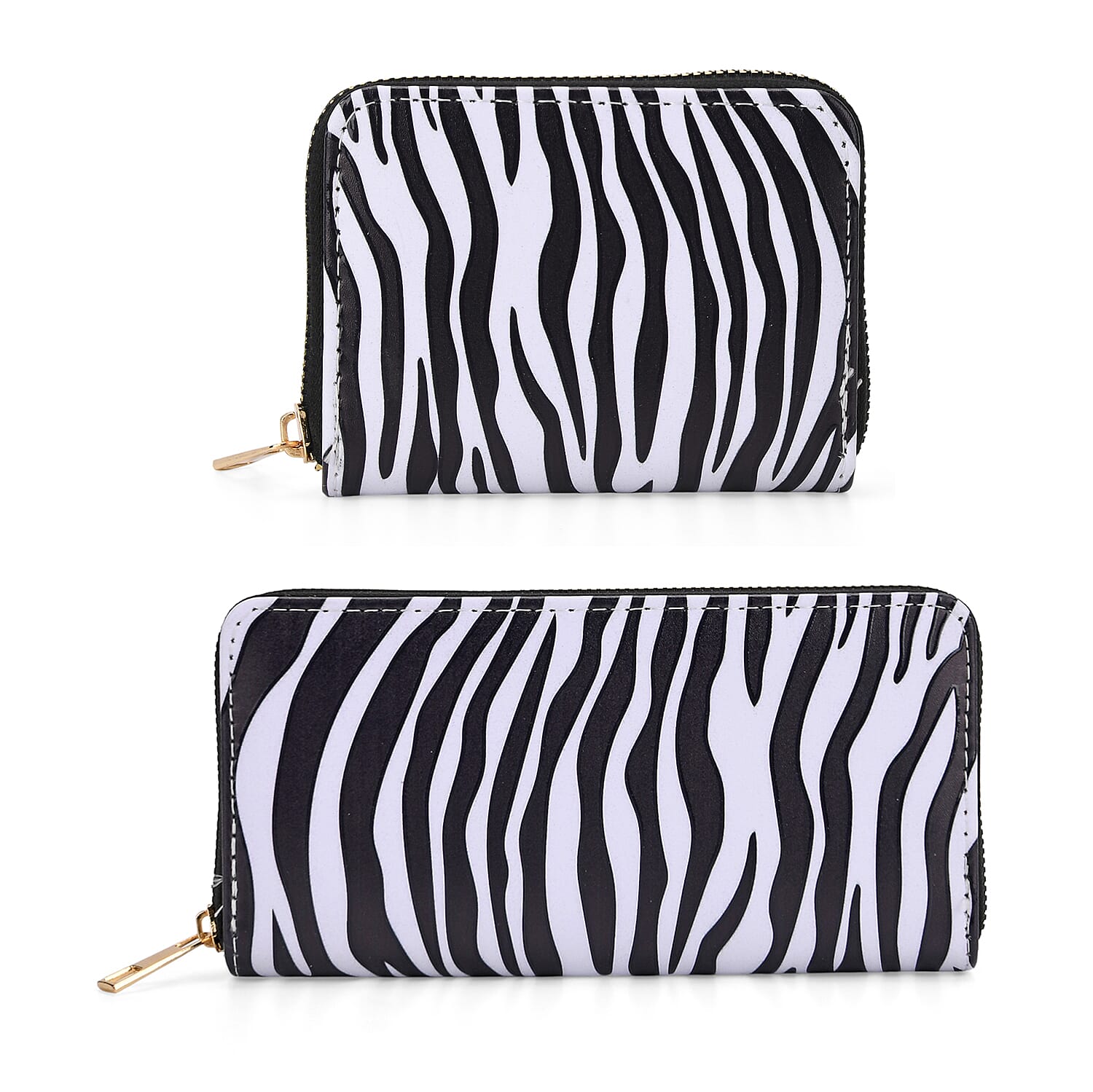 Set of 2- Zebra Print Zip-Around Wallet &amp; Purse - Black &amp; White 8131614 0