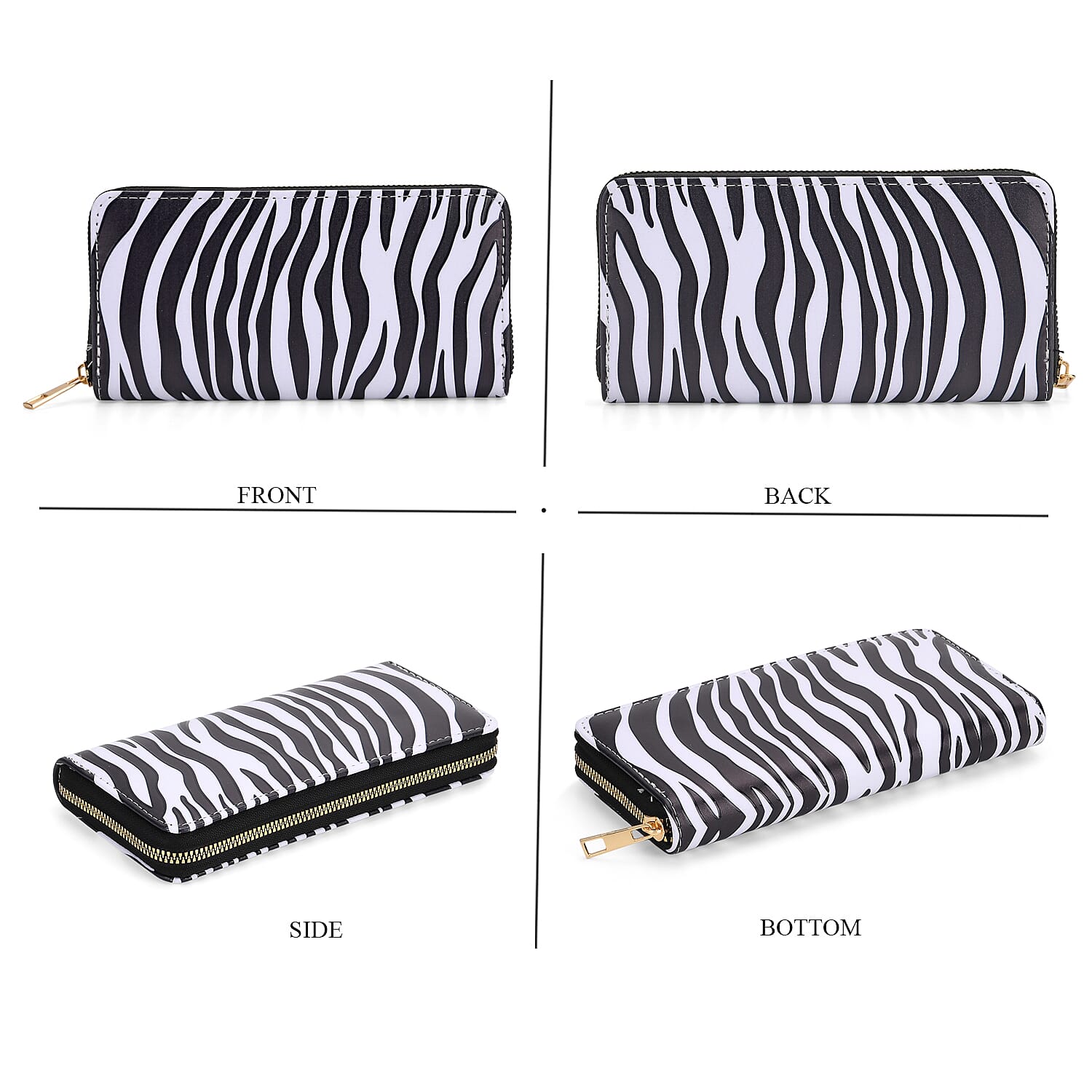 Set of 2- Zebra Print Zip-Around Wallet &amp; Purse - Black &amp; White 8131614 5