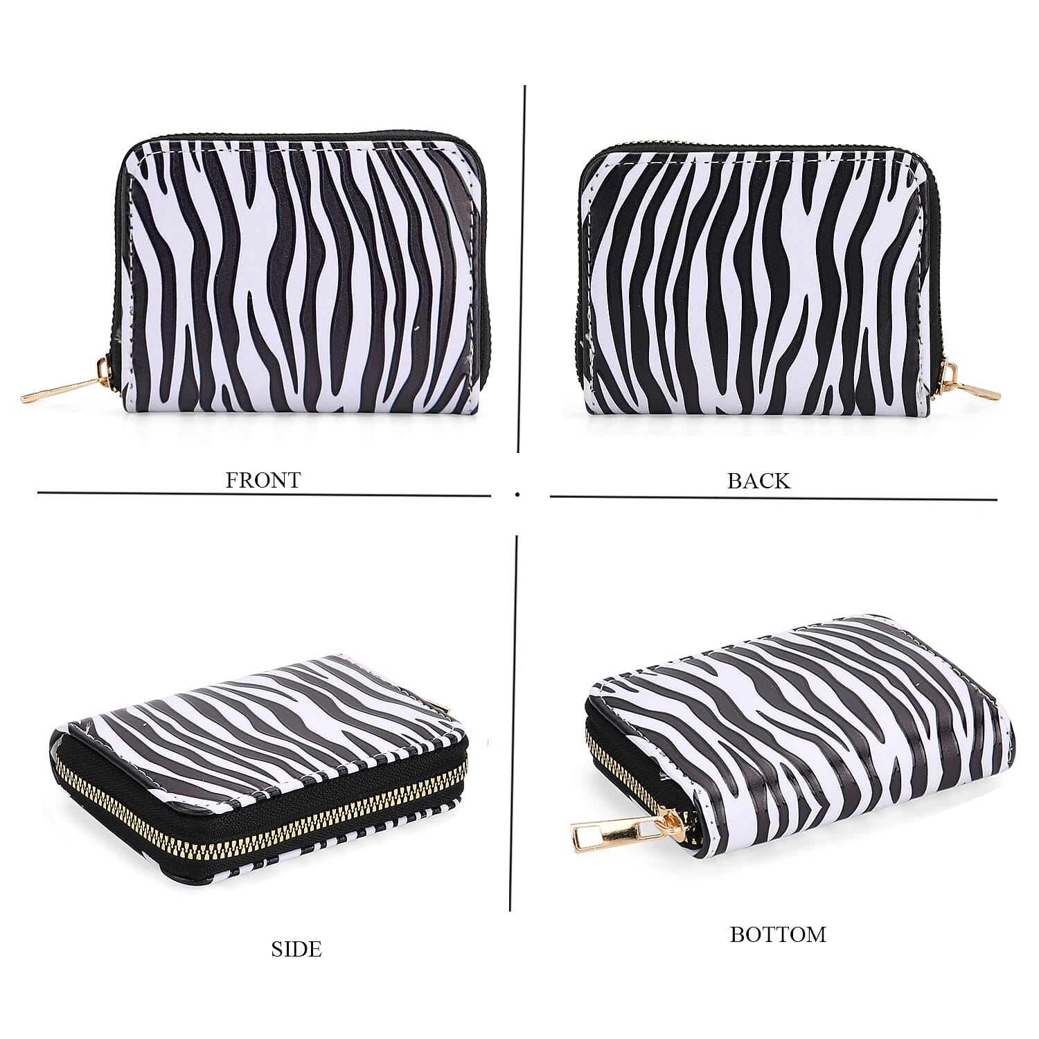Set of 2- Zebra Print Zip-Around Wallet &amp; Purse - Black &amp; White 8131614 8