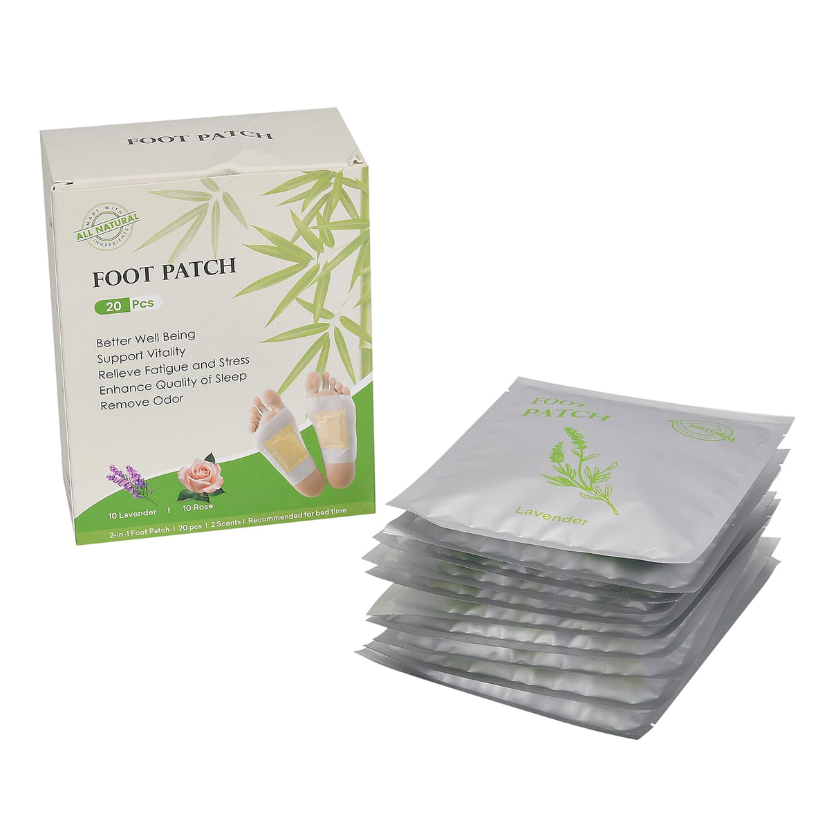 Set of 20 Detox Foot Patches with Lavender and Rose 7803843 0