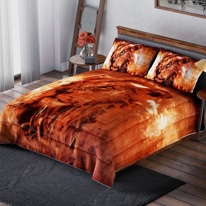 Set of 3 - Flannel Sherpa Comforter and 2 Pillowcases for Bedroom and Home Decor - Multi 3844777 1