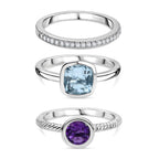 Set of 3 - African Amethyst, Skyblue Topaz & White Zircon Stackable Ring in Rhodium Overlay Sterling Silver 2.72 Ct, Silver Wt. Wt. 6.51 Gms.