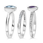 Set of 3 - African Amethyst, Skyblue Topaz & White Zircon Stackable Ring in Rhodium Overlay Sterling Silver 2.72 Ct, Silver Wt. Wt. 6.51 Gms.