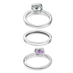 Set of 3 - African Amethyst, Skyblue Topaz & White Zircon Stackable Ring in Rhodium Overlay Sterling Silver 2.72 Ct, Silver Wt. Wt. 6.51 Gms.