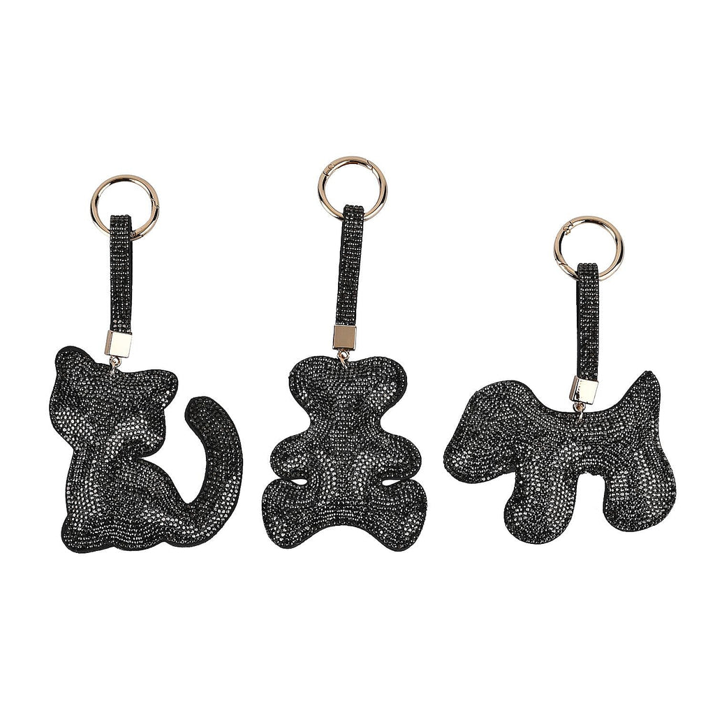 Set of 3 Crystal Animal Keychain (Pattern- Dog, Cat & Bear) - Black