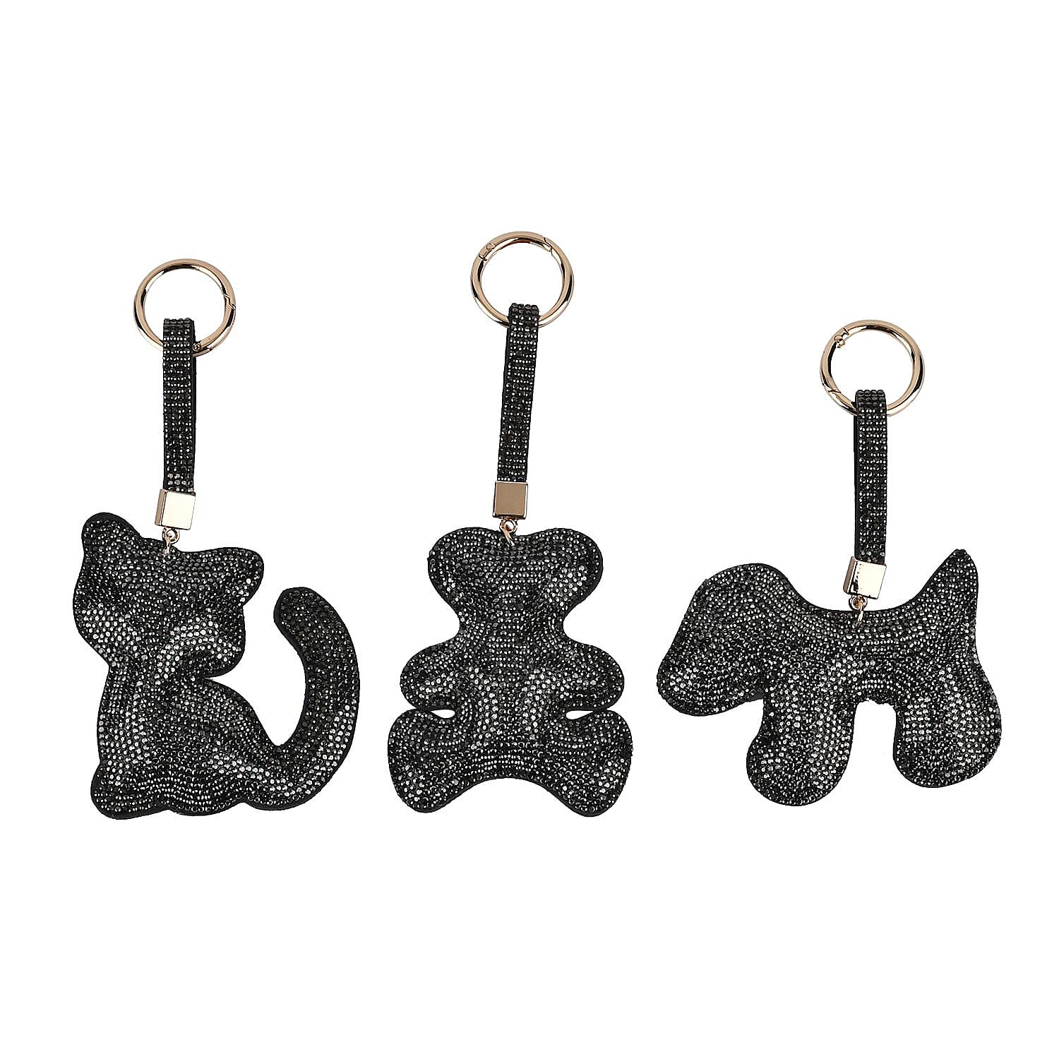 Set of 3 Crystal Animal Keychain (Pattern- Dog, Cat &amp; Bear) - Black 7582590 0