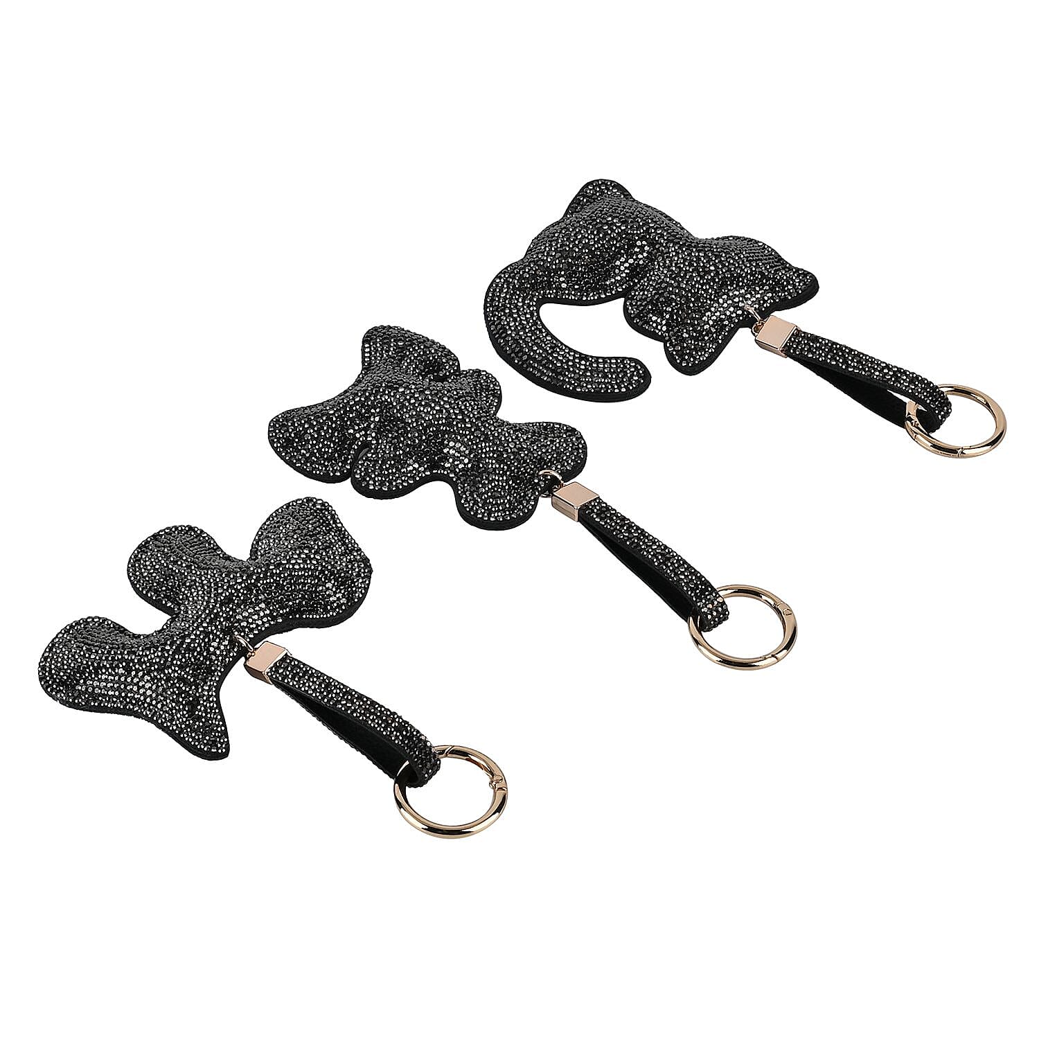 Set of 3 Crystal Animal Keychain (Pattern- Dog, Cat &amp; Bear) - Black 7582590 3