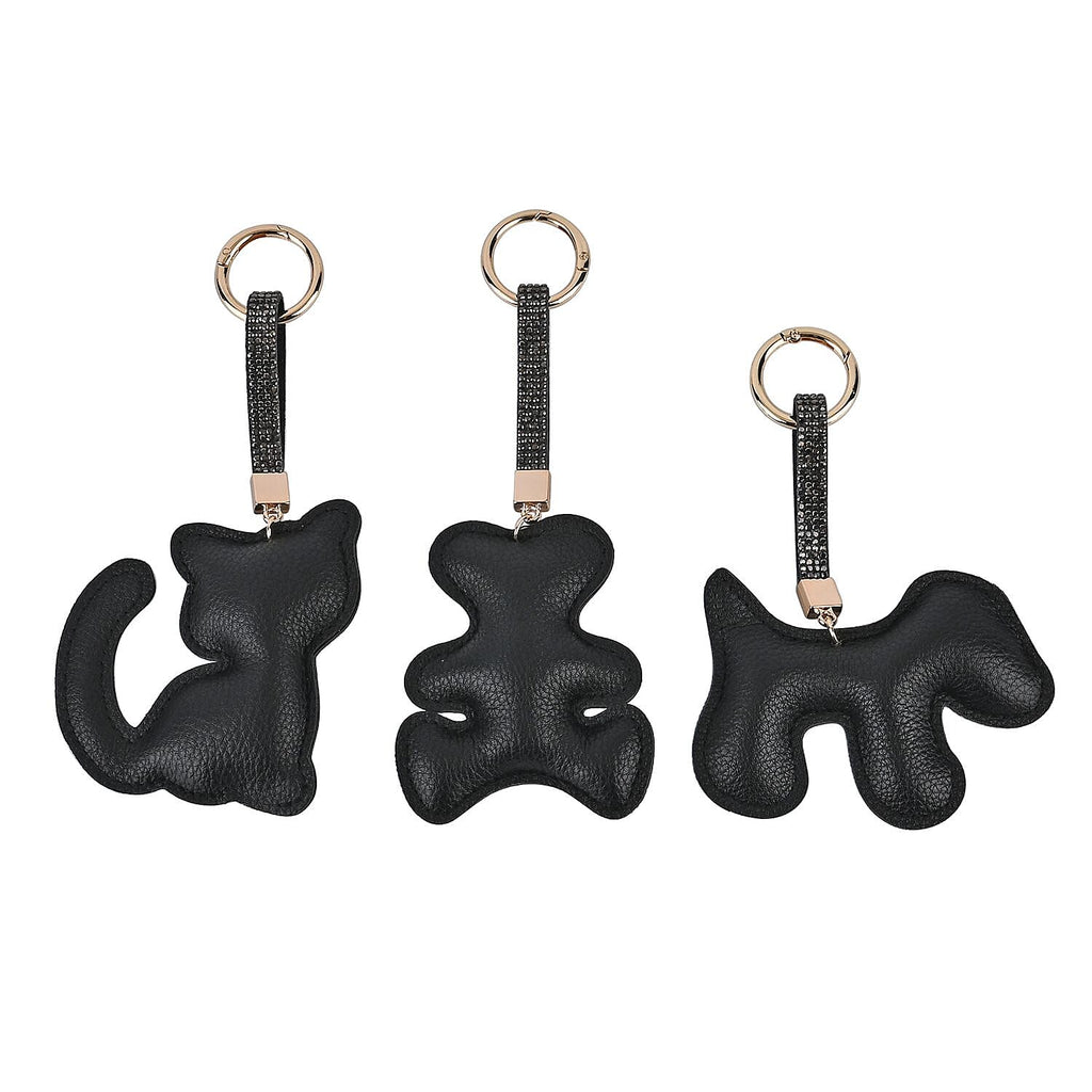Set of 3 Crystal Animal Keychain (Pattern- Dog, Cat & Bear) - Black