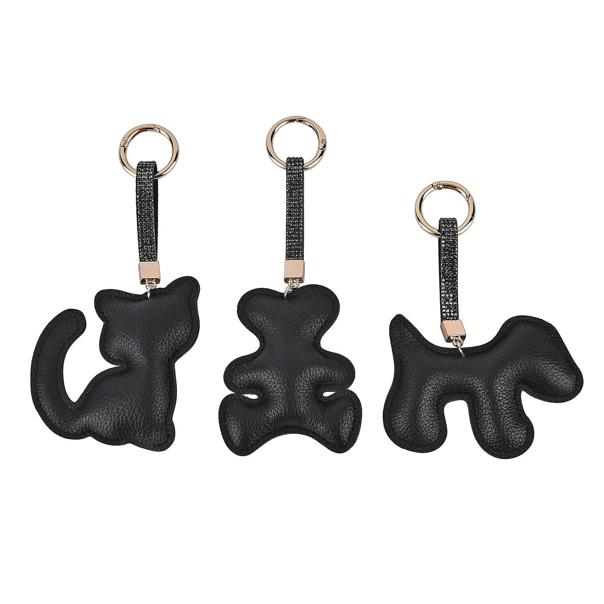 Set of 3 Crystal Animal Keychain (Pattern- Dog, Cat &amp; Bear) - Black 7582590 4