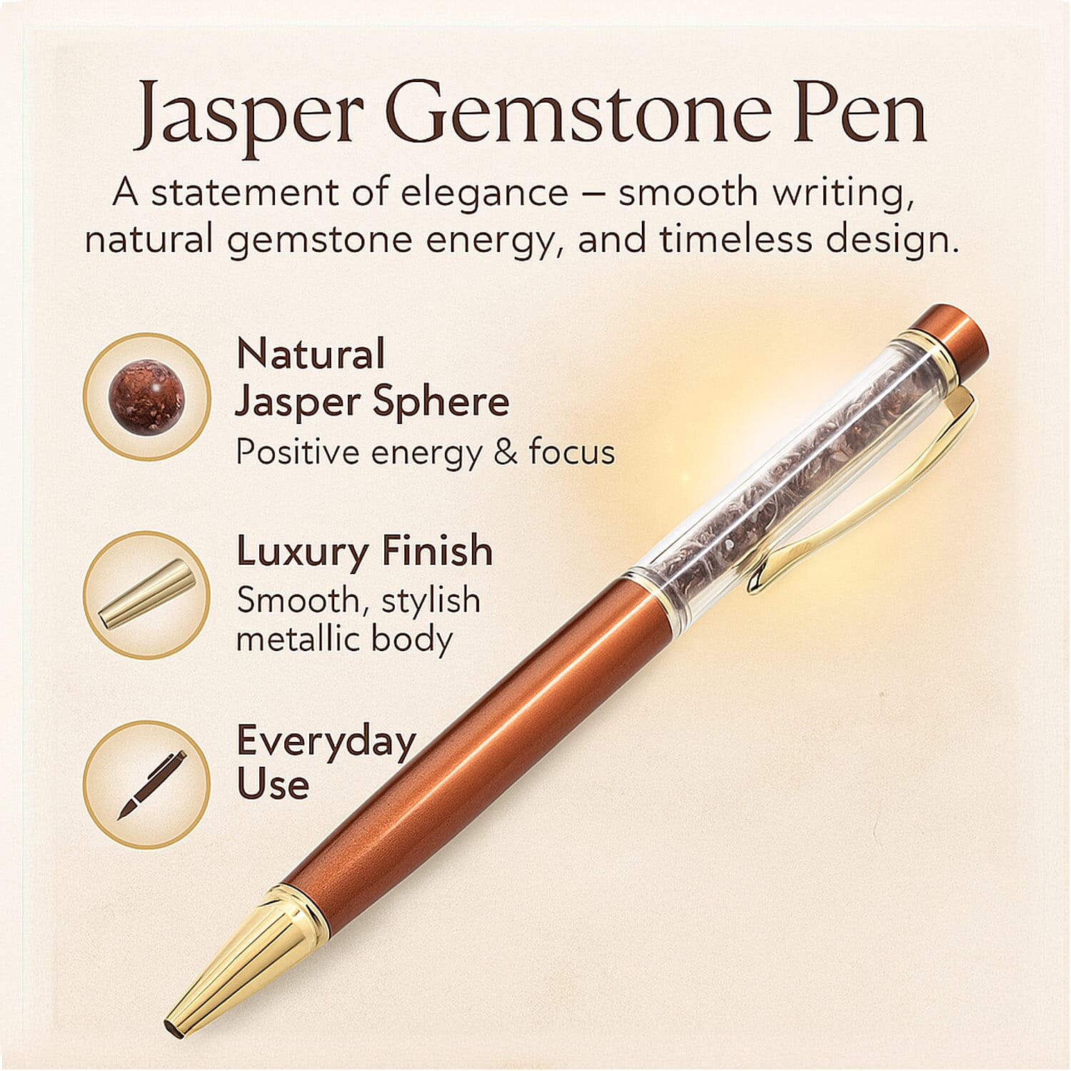 Set of 3 Beautiful Jasper Gift Set: Crystal Palm Stone, Beaded Bracelet, Gem Pen - Red V32516348 2