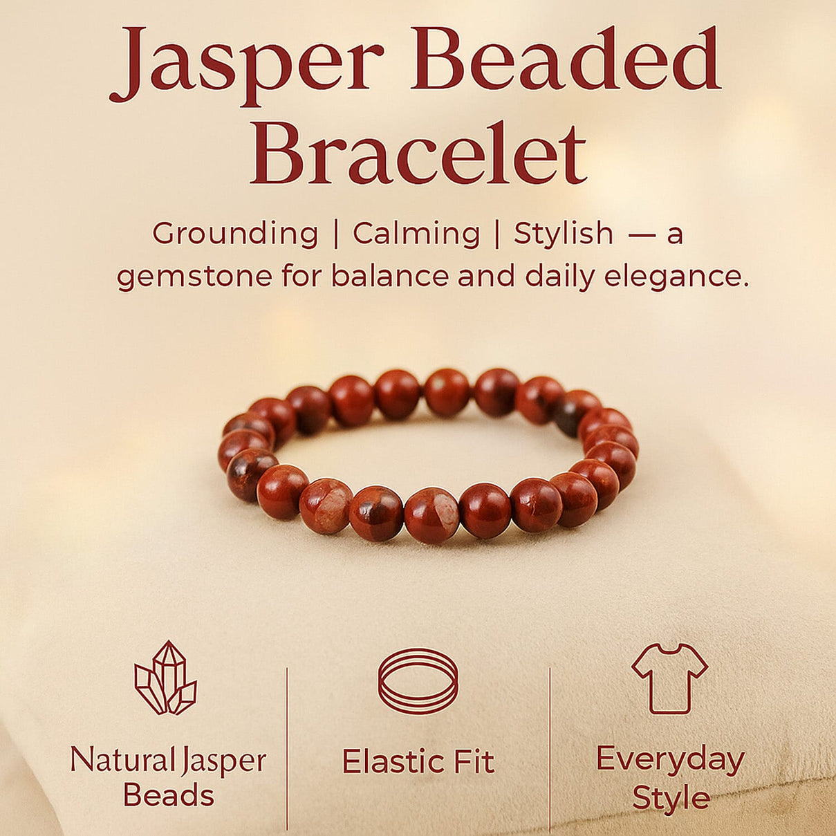 Set of 3 Beautiful Jasper Gift Set: Crystal Palm Stone, Beaded Bracelet, Gem Pen - Red V32516348 3