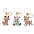 Set of 3 - Black & Pink Crystal, Orange Cubic Zirconia Enamelled Key Chain
