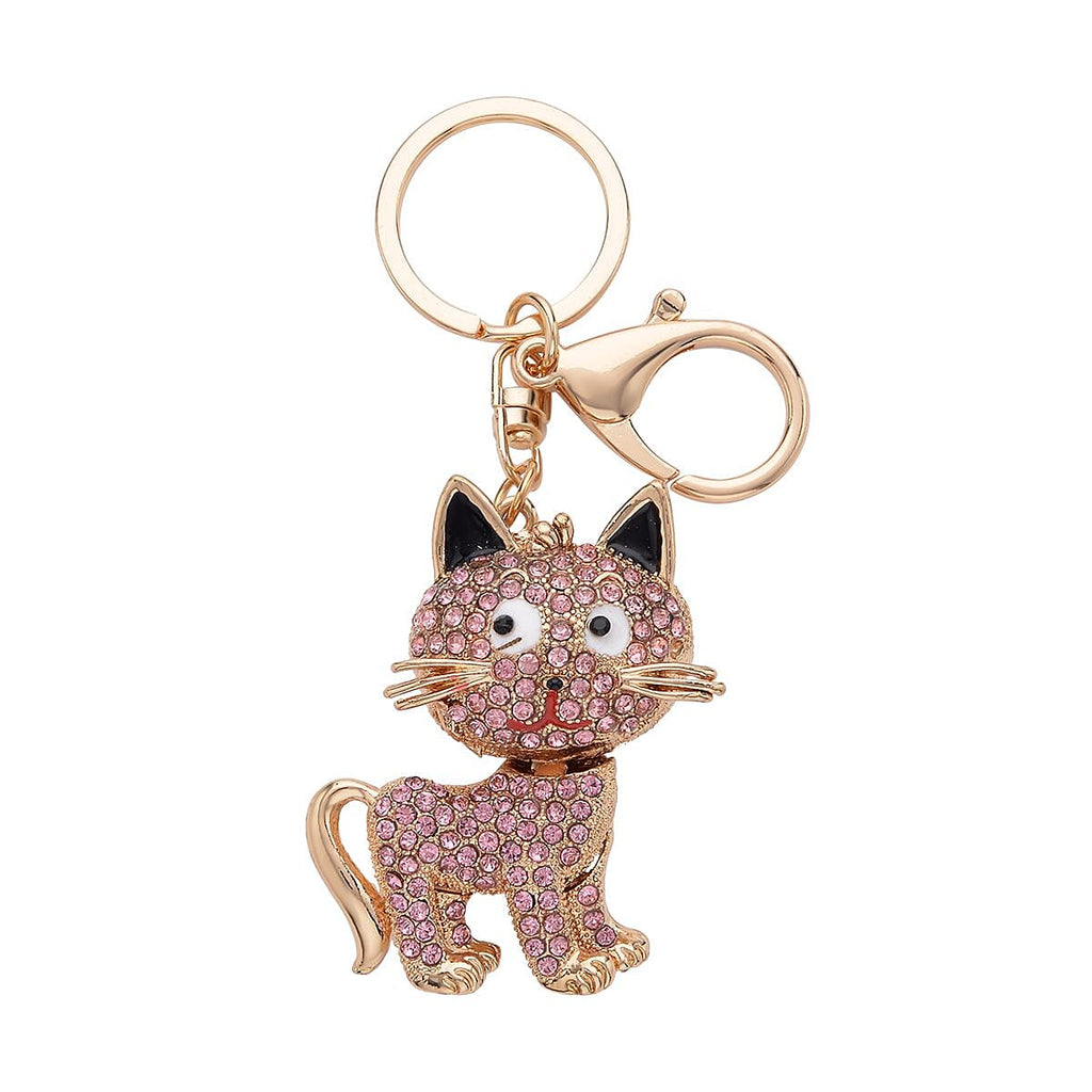 Set of 3 - Black & Pink Crystal, Orange Cubic Zirconia Enamelled Key Chain
