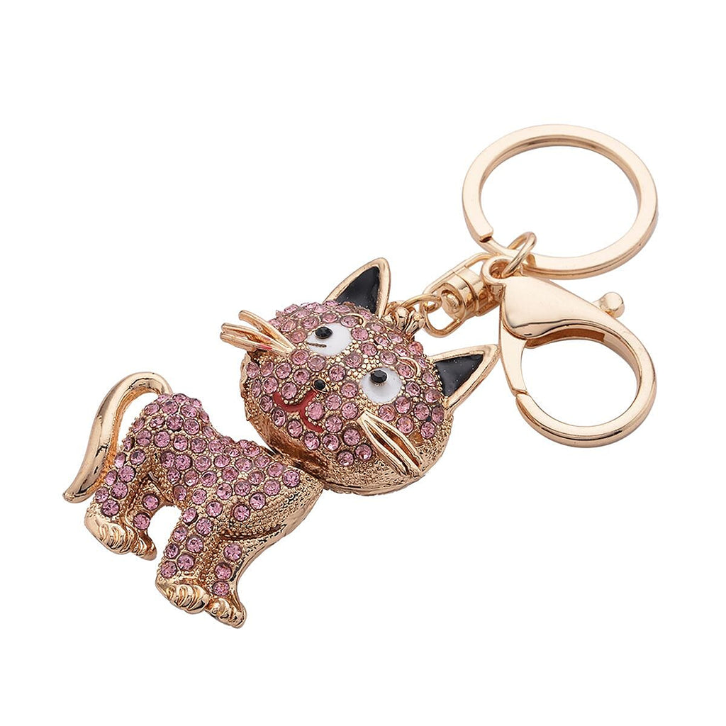 Set of 3 - Black & Pink Crystal, Orange Cubic Zirconia Enamelled Key Chain