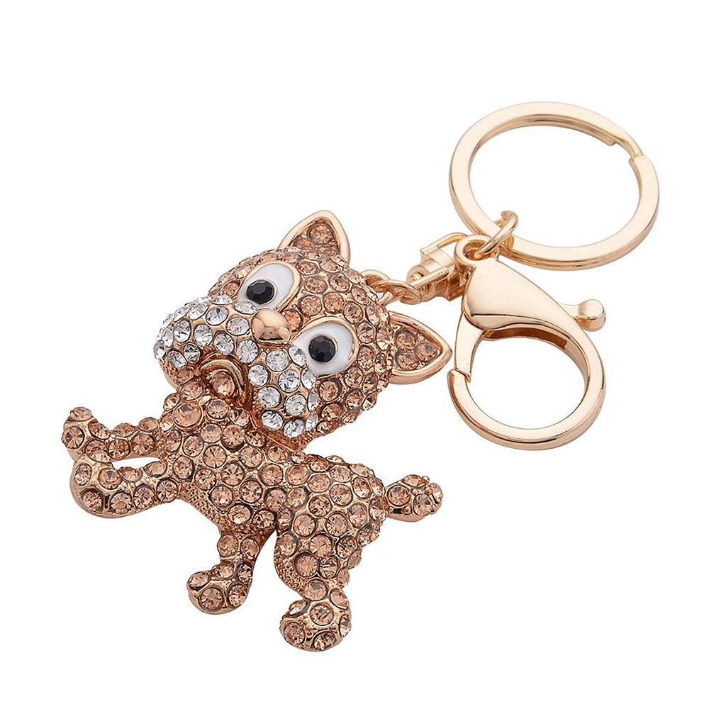 Set of 3 - Black & Pink Crystal, Orange Cubic Zirconia Enamelled Key Chain
