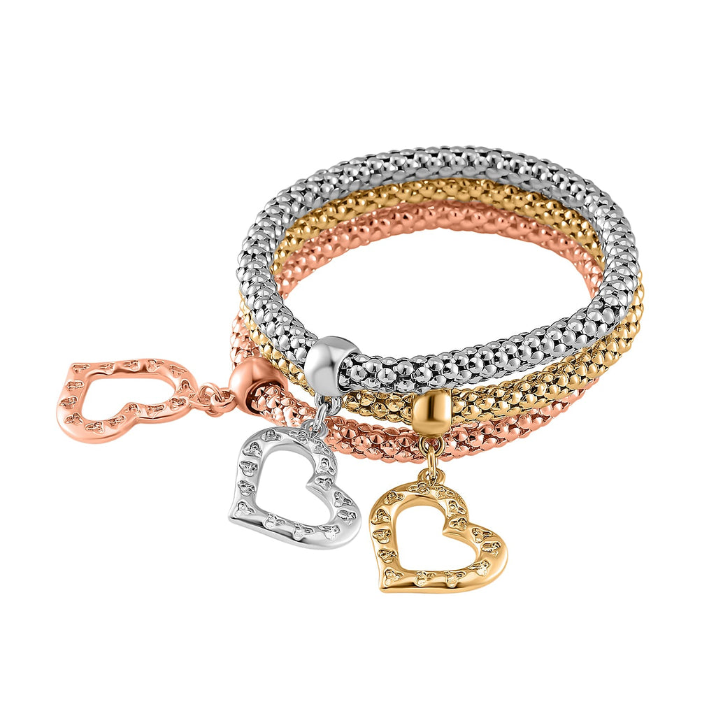 Set of 3 - White Austrian Crystal Heart Charms Bracelet (Size 7.5)