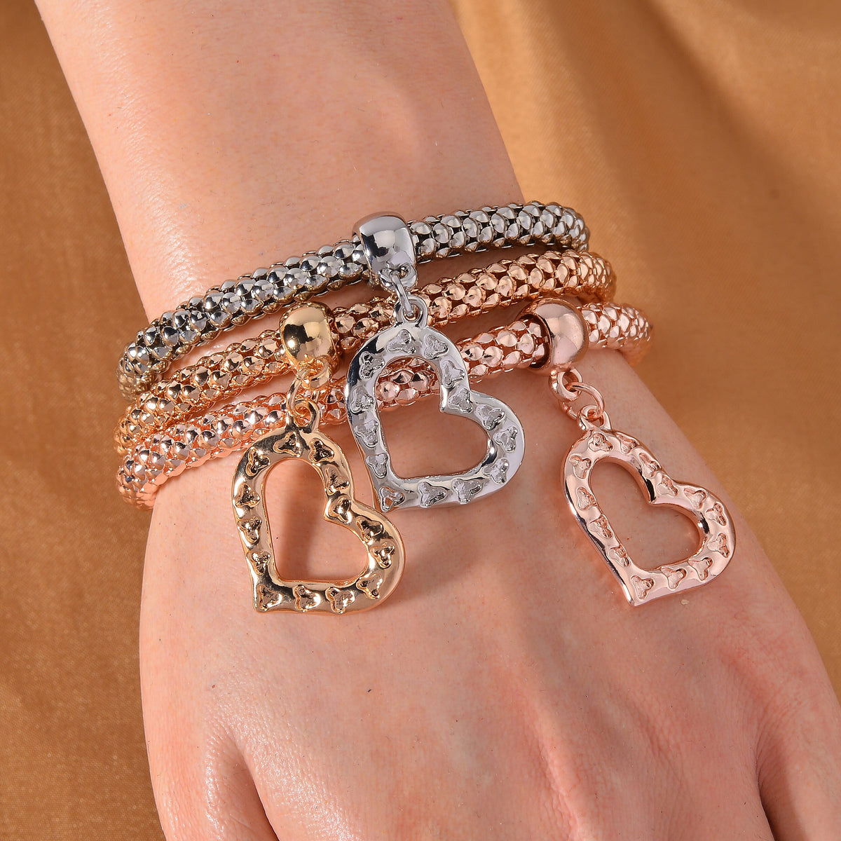 Set of 3 - White Austrian Crystal Heart Charms Bracelet (Size 7.5) 4289651 1