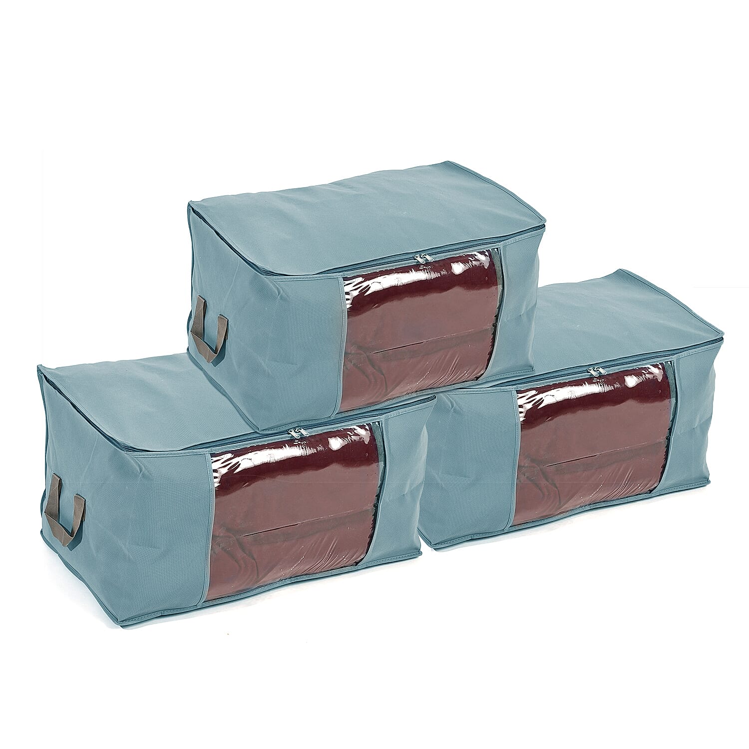Set of 3 Collapsible Storage Bags With Transparent Window - Grey 8041330 0