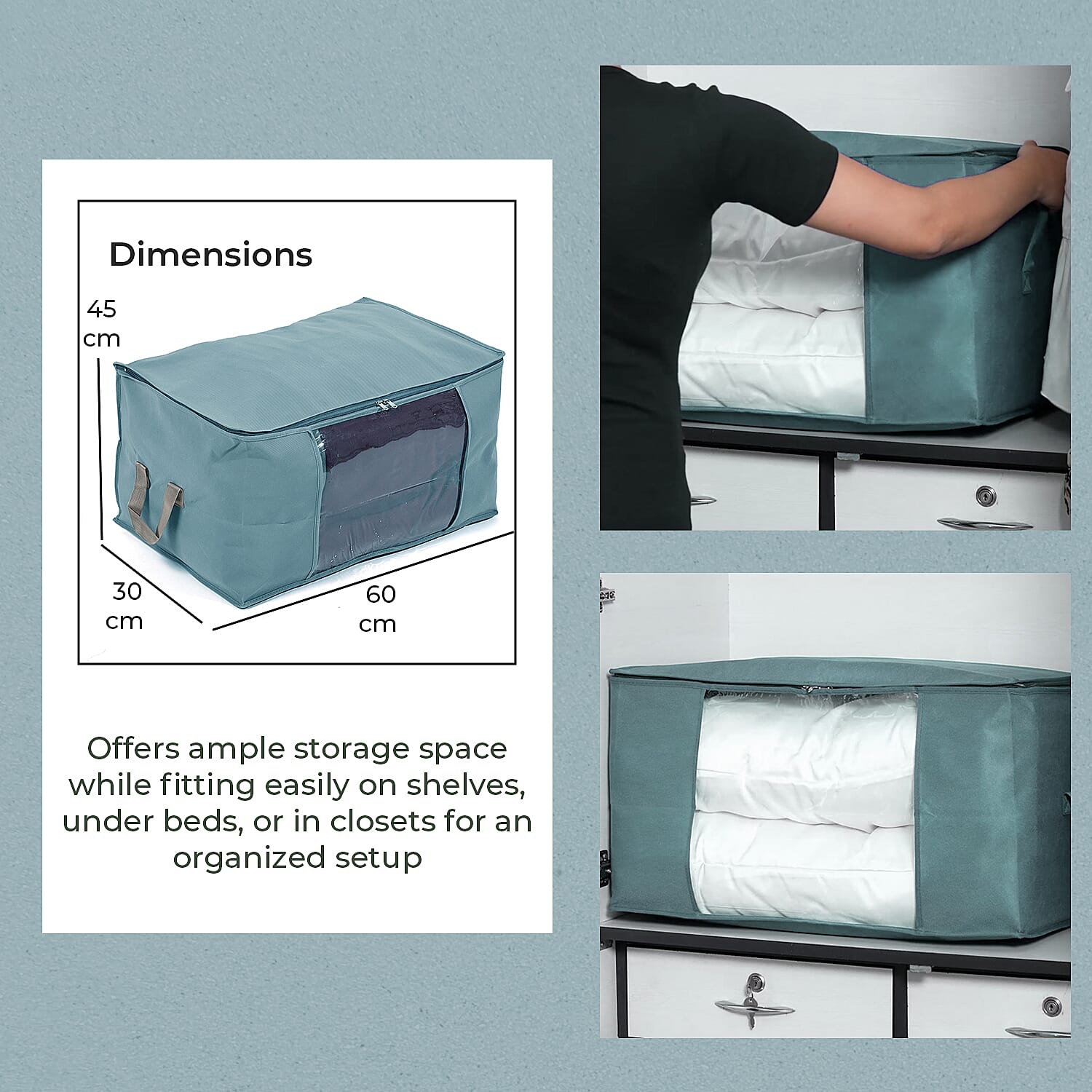 Set of 3 Collapsible Storage Bags With Transparent Window - Grey 8041330 6