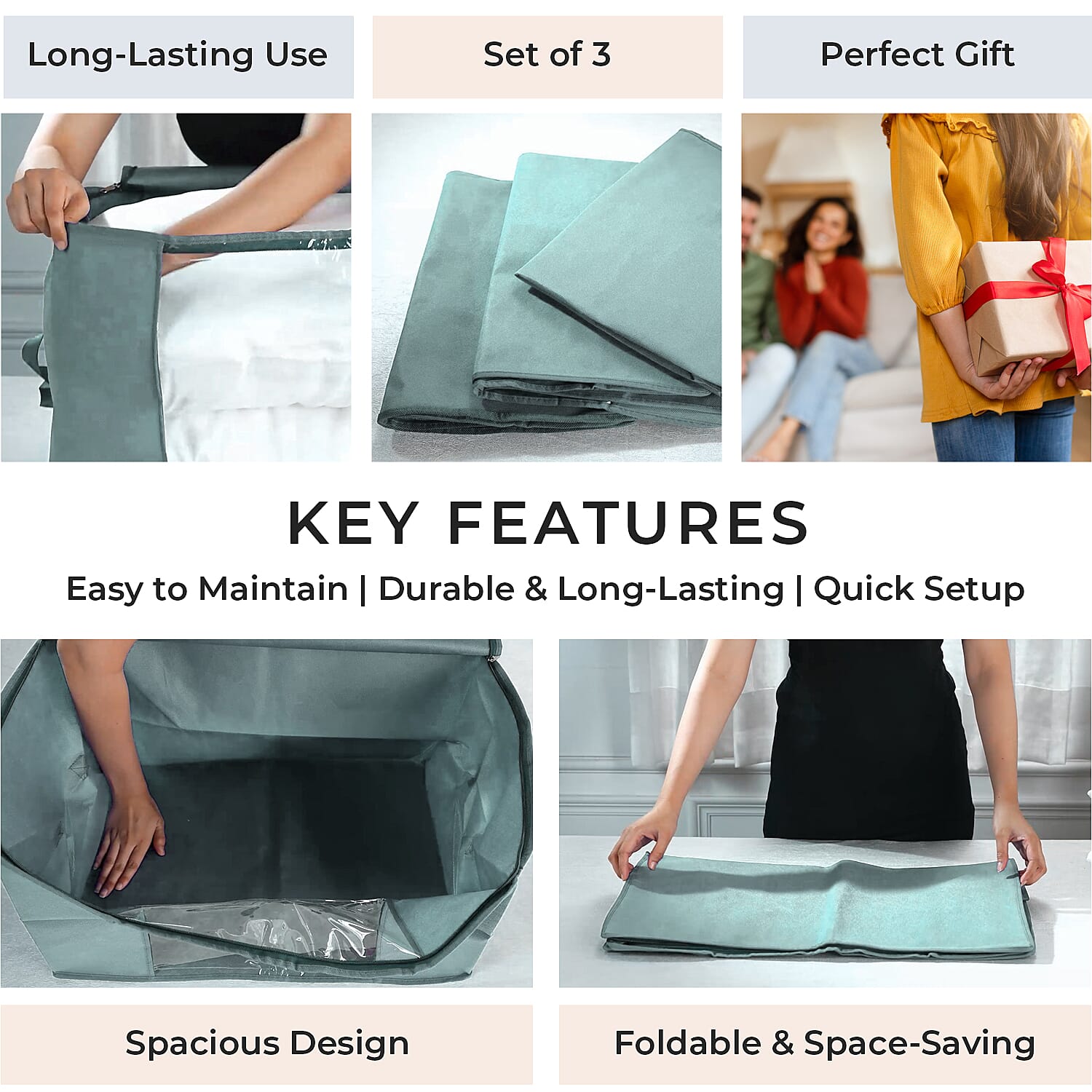 Set of 3 Collapsible Storage Bags With Transparent Window - Grey 8041330 8