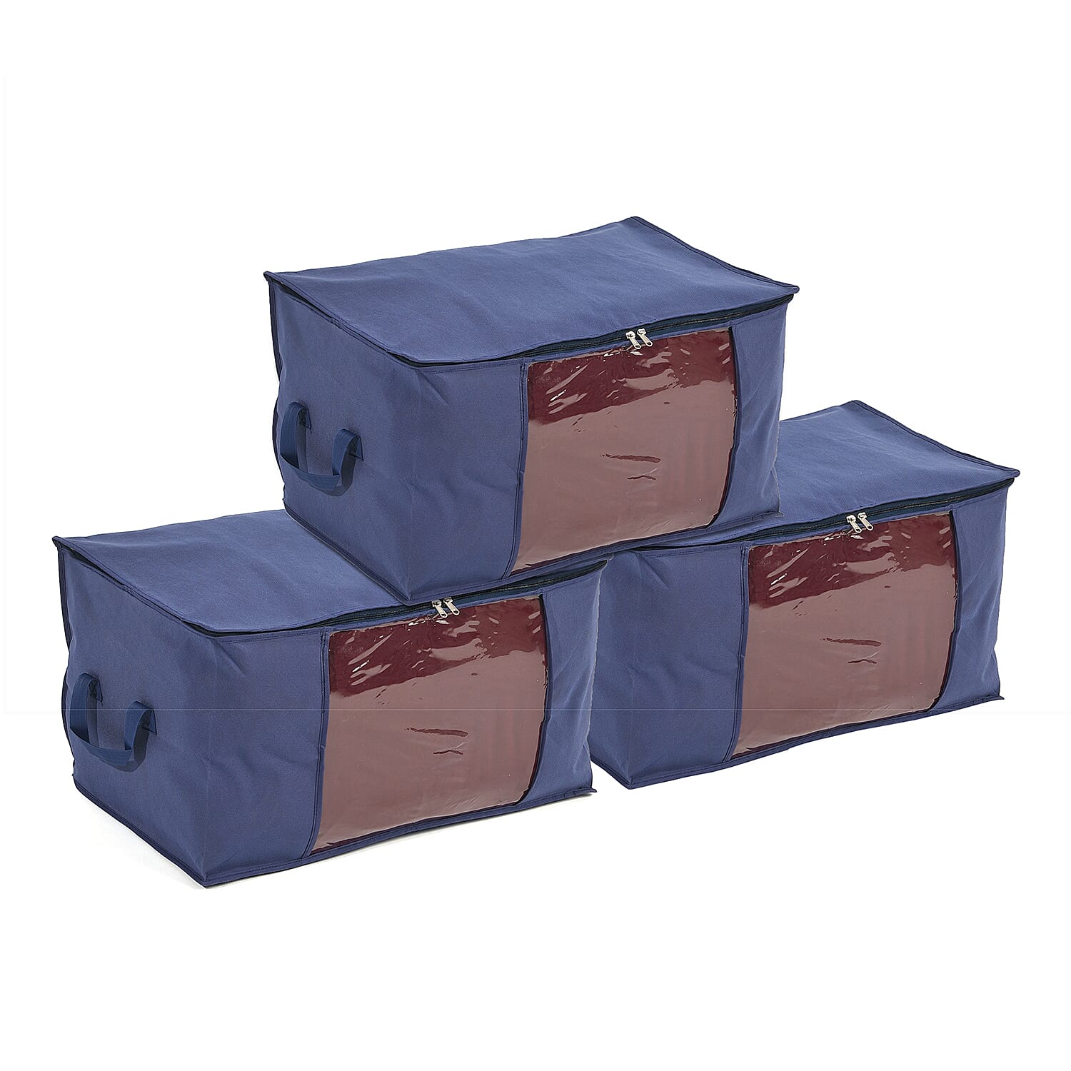 Set of 3 Collapsible Storage Bags with Transparent Window - Blue 8041329 0