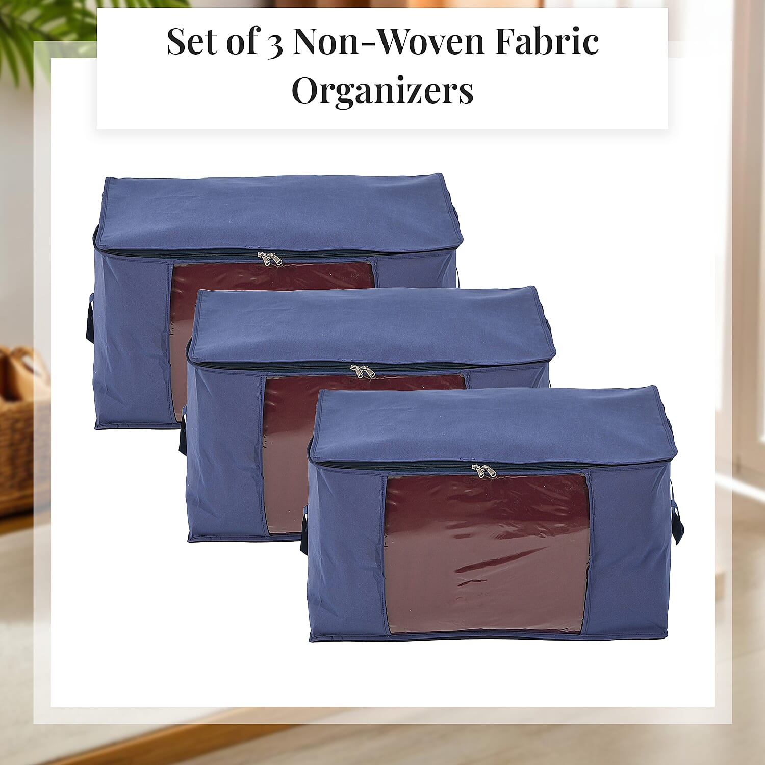 Set of 3 Collapsible Storage Bags with Transparent Window - Blue 8041329 2