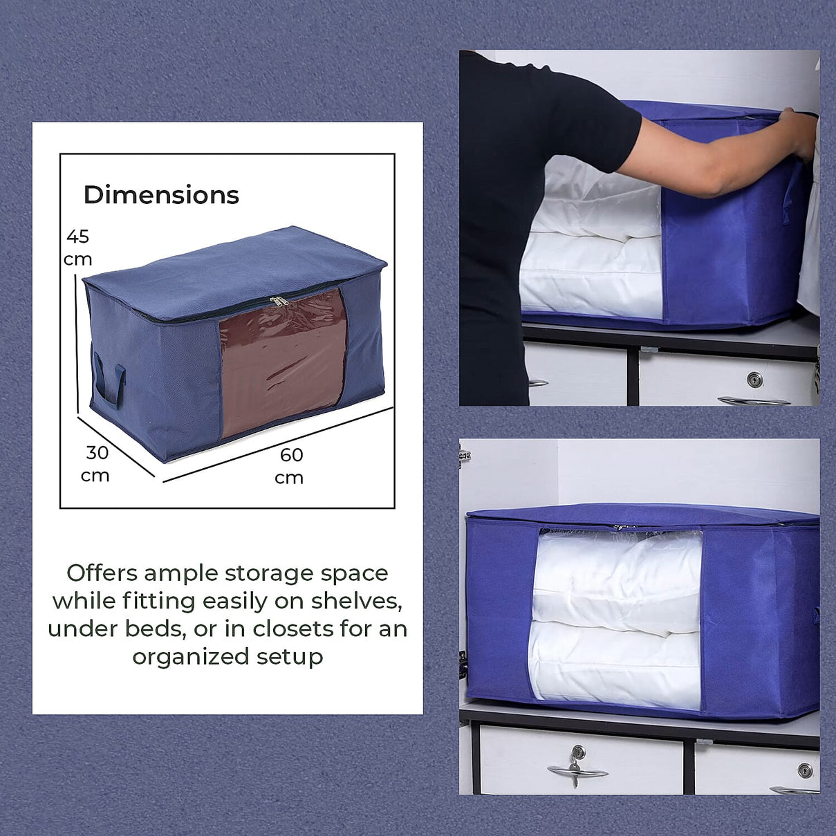 Set of 3 Collapsible Storage Bags with Transparent Window - Blue 8041329 6