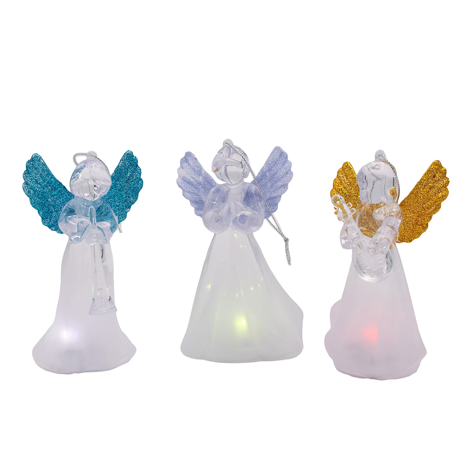 Set of 3 Colour Changing Angel Decoration - Clear, 11cm Height 7552772 0