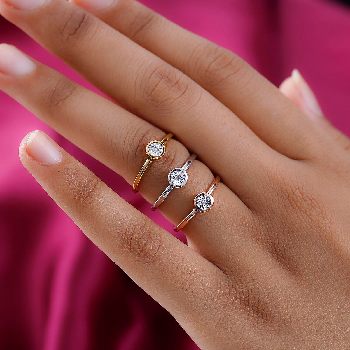 Set of 3 -  Diamond Stackable Ring in Platinum Overlay and 18K Rose and Yellow Gold Vermeil Plated Sterling Silver 0.03 Ct. 4153173 2