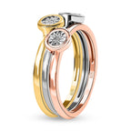 Set of 3 -  Diamond Stackable Ring in Platinum Overlay and 18K Rose and Yellow Gold Vermeil Plated Sterling Silver 0.03 Ct.