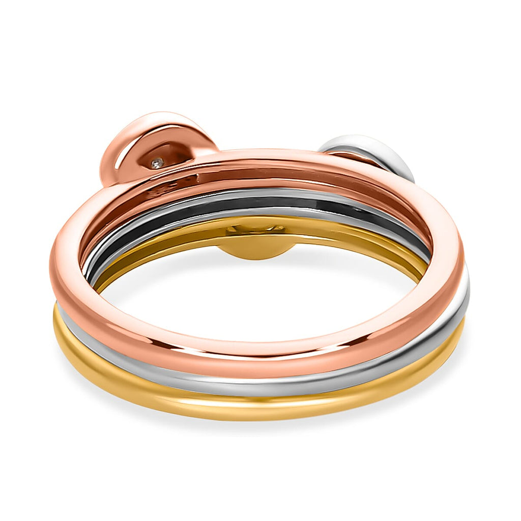 Set of 3 -  Diamond Stackable Ring in Platinum Overlay and 18K Rose and Yellow Gold Vermeil Plated Sterling Silver 0.03 Ct.
