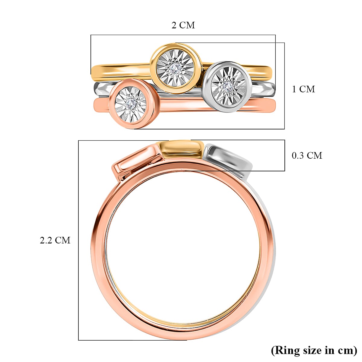 Set of 3 -  Diamond Stackable Ring in Platinum Overlay and 18K Rose and Yellow Gold Vermeil Plated Sterling Silver 0.03 Ct. 4153173 6