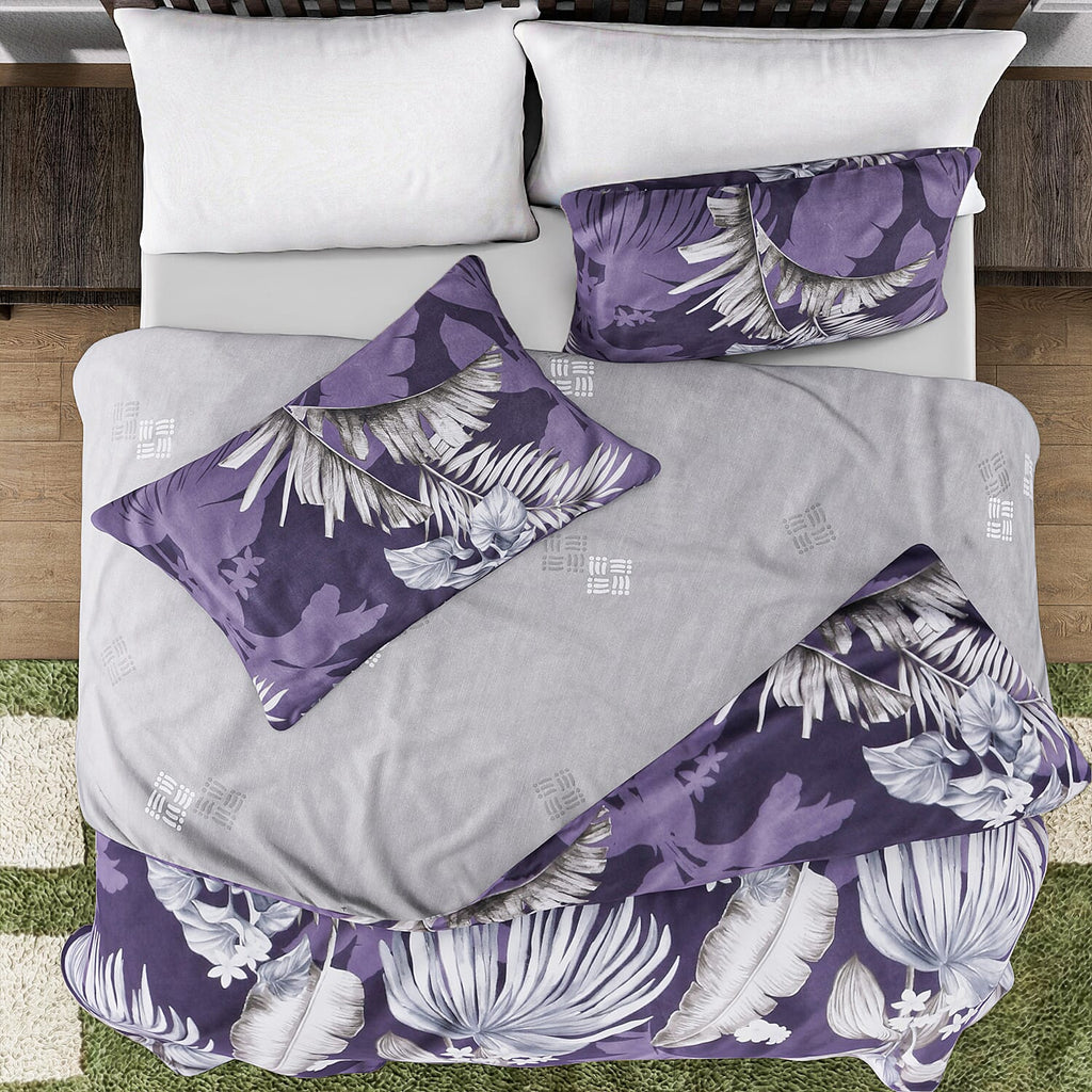 Polyester Printed Duvet Cover (Size 225x1 cm) - Purple & Ivory