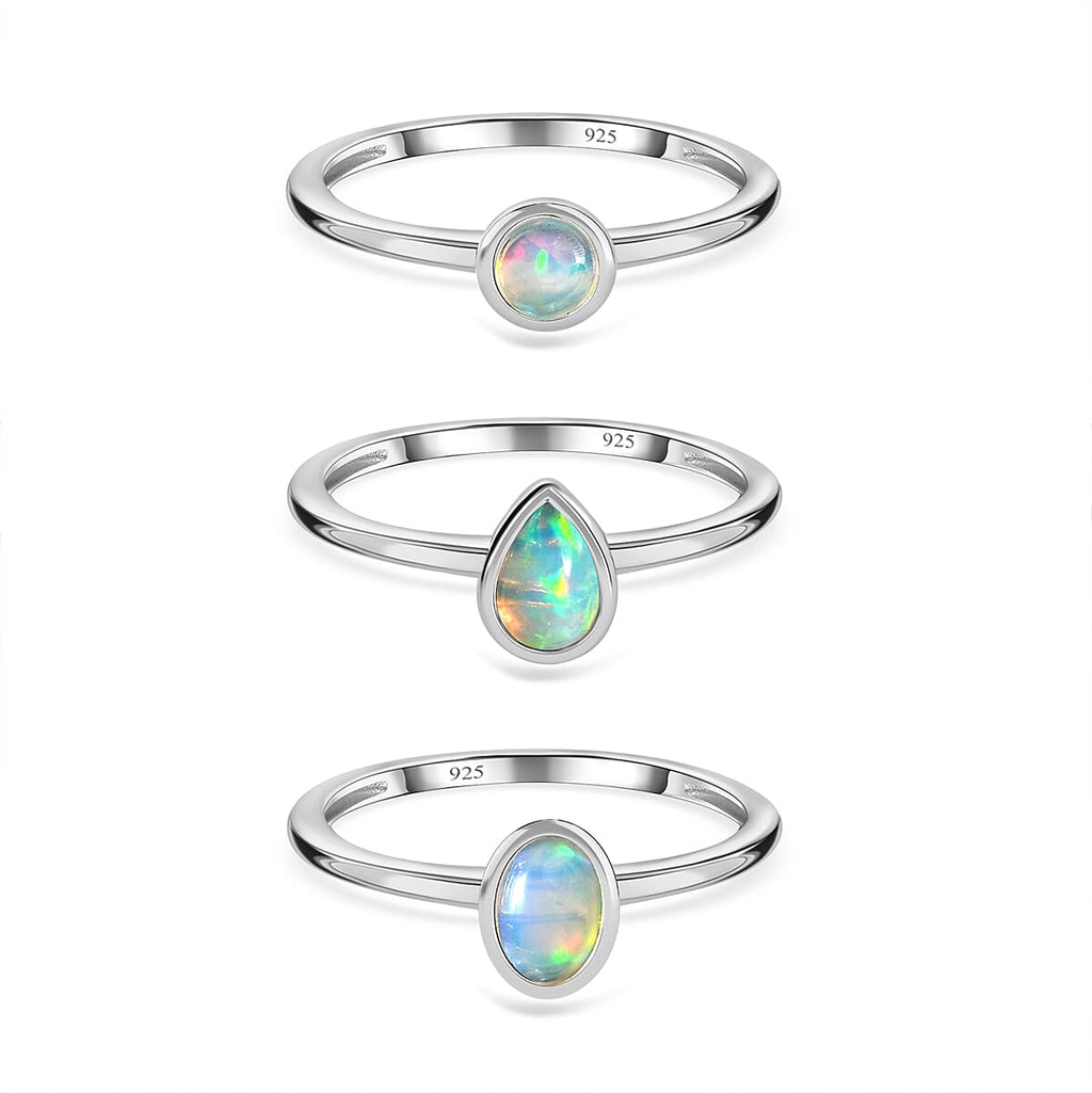 Bangkok Closeout - Set of 3 Ethiopian Welo Opal Stackable Ring Sterling Silver