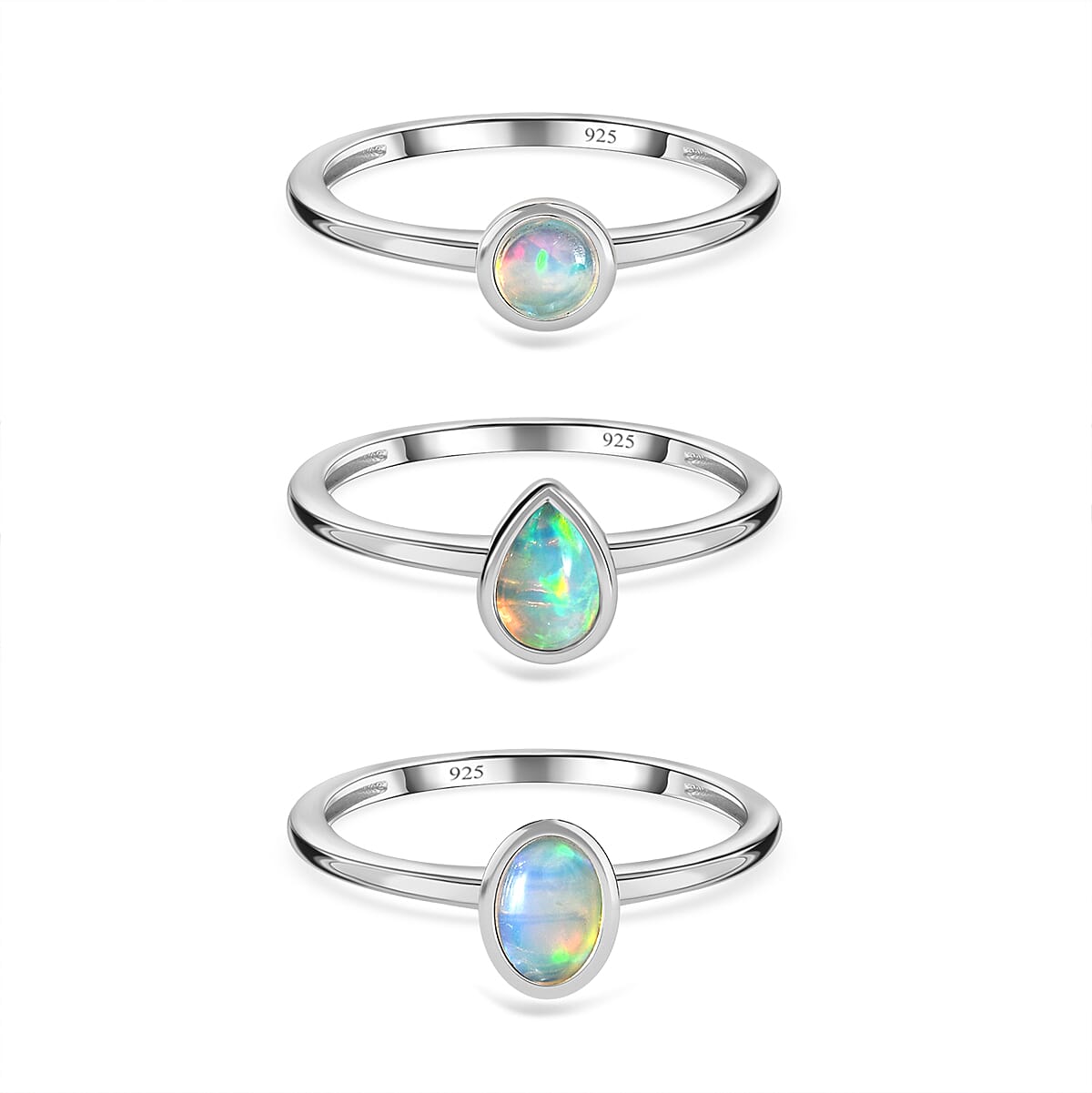 Bangkok Closeout - Set of 3 Ethiopian Welo Opal Stackable Ring Sterling Silver 4193685 0