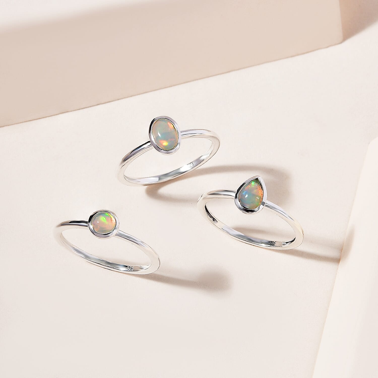 Bangkok Closeout - Set of 3 Ethiopian Welo Opal Stackable Ring Sterling Silver 4193685 1