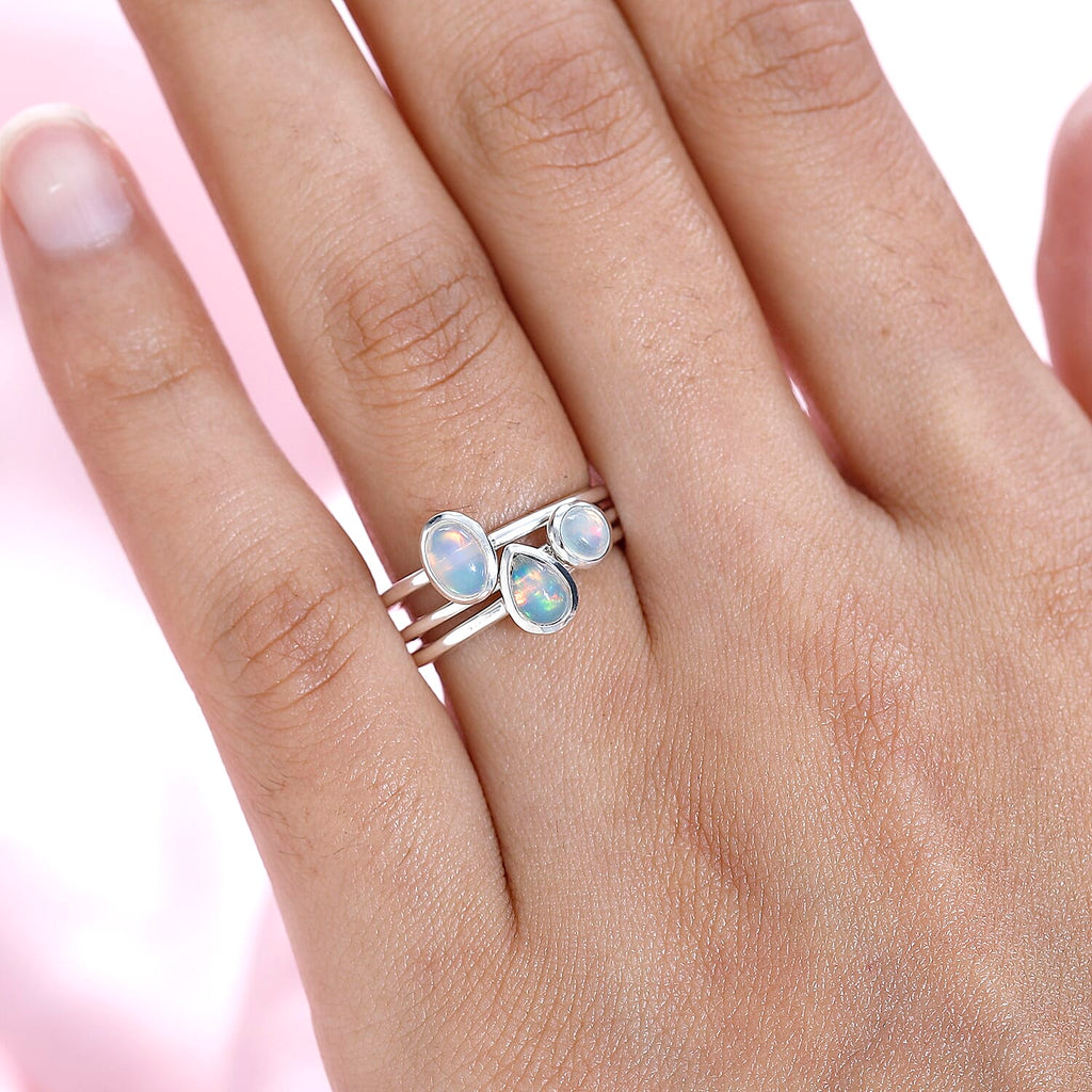 Bangkok Closeout - Set of 3 Ethiopian Welo Opal Stackable Ring Sterling Silver