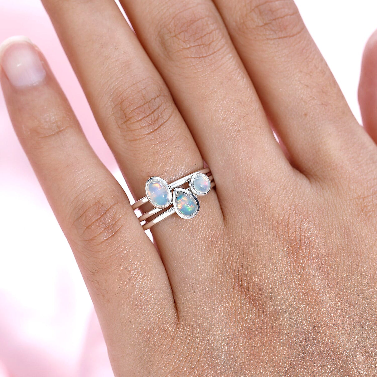 Bangkok Closeout - Set of 3 Ethiopian Welo Opal Stackable Ring Sterling Silver 4193685 2