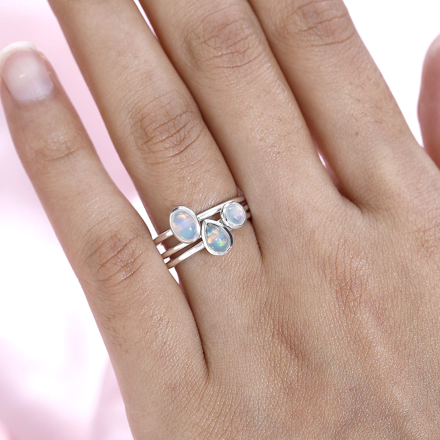 Bangkok Closeout - Set of 3 Ethiopian Welo Opal Stackable Ring Sterling Silver 4193685 2