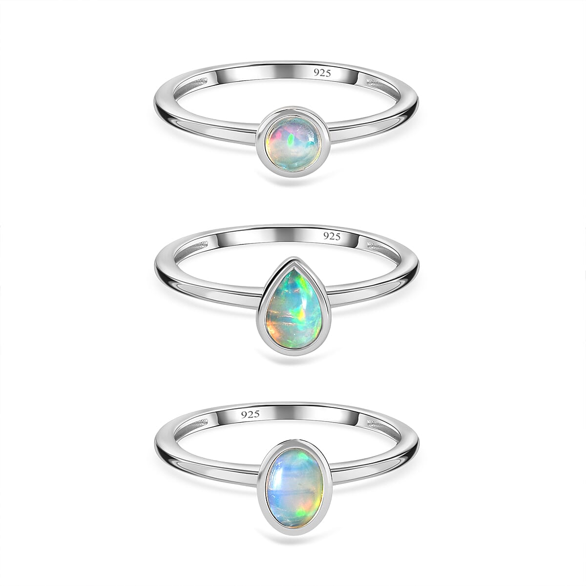 Bangkok Closeout - Set of 3 Ethiopian Welo Opal Stackable Ring Sterling Silver 4193702 0