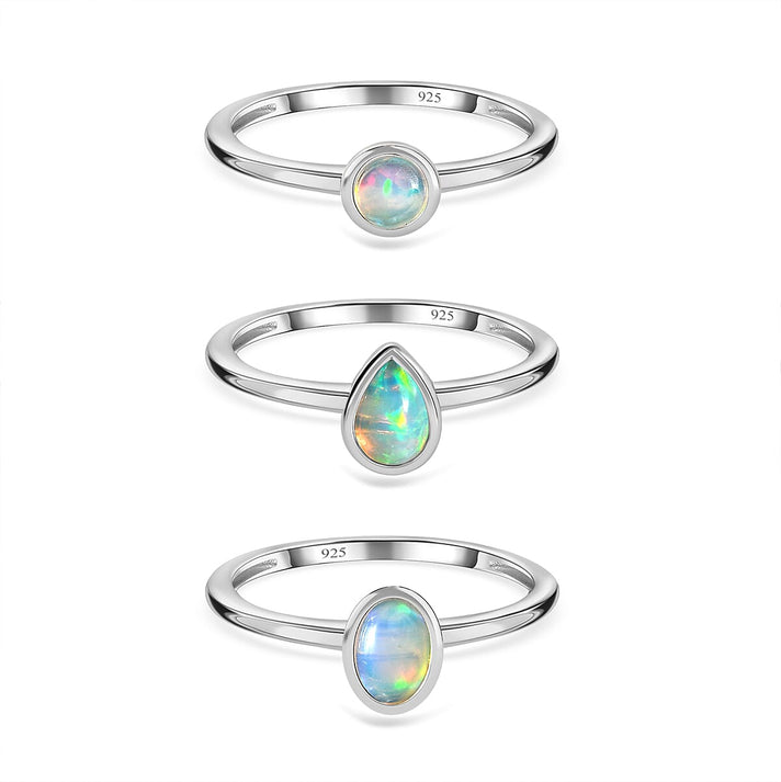 Bangkok Closeout - Set of 3 Ethiopian Welo Opal Stackable Ring Sterling Silver 4193702 1