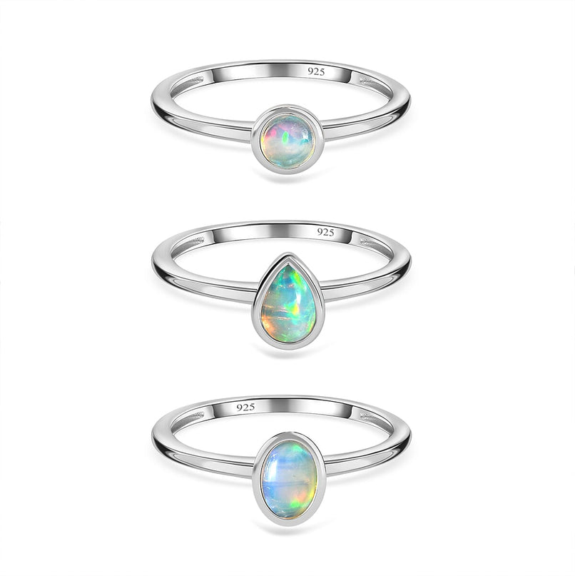 Set of 3 - Ethiopian Welo Opal Stackable Ring Sterling Silver