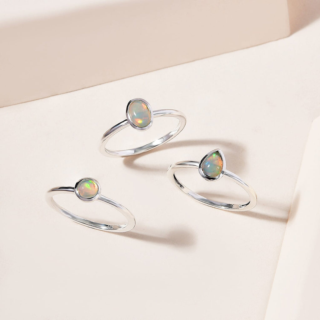 Set of 3 - Ethiopian Welo Opal Stackable Ring Sterling Silver