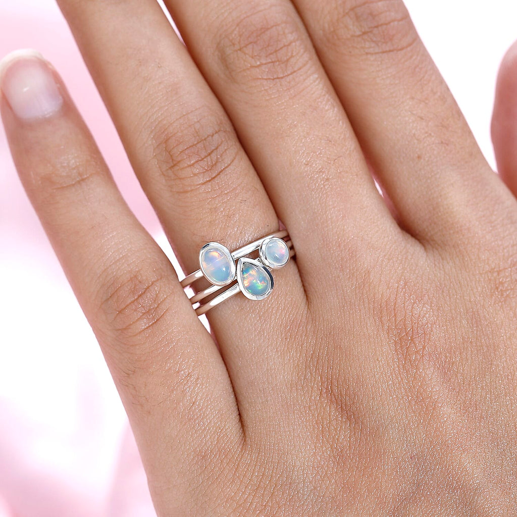 Set of 3 - Ethiopian Welo Opal Stackable Ring Sterling Silver