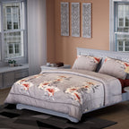 3 Piece Set - Floral Pattern Comforter with 2 Pillowcases (Double Size 200x200 Cm) - Grey
