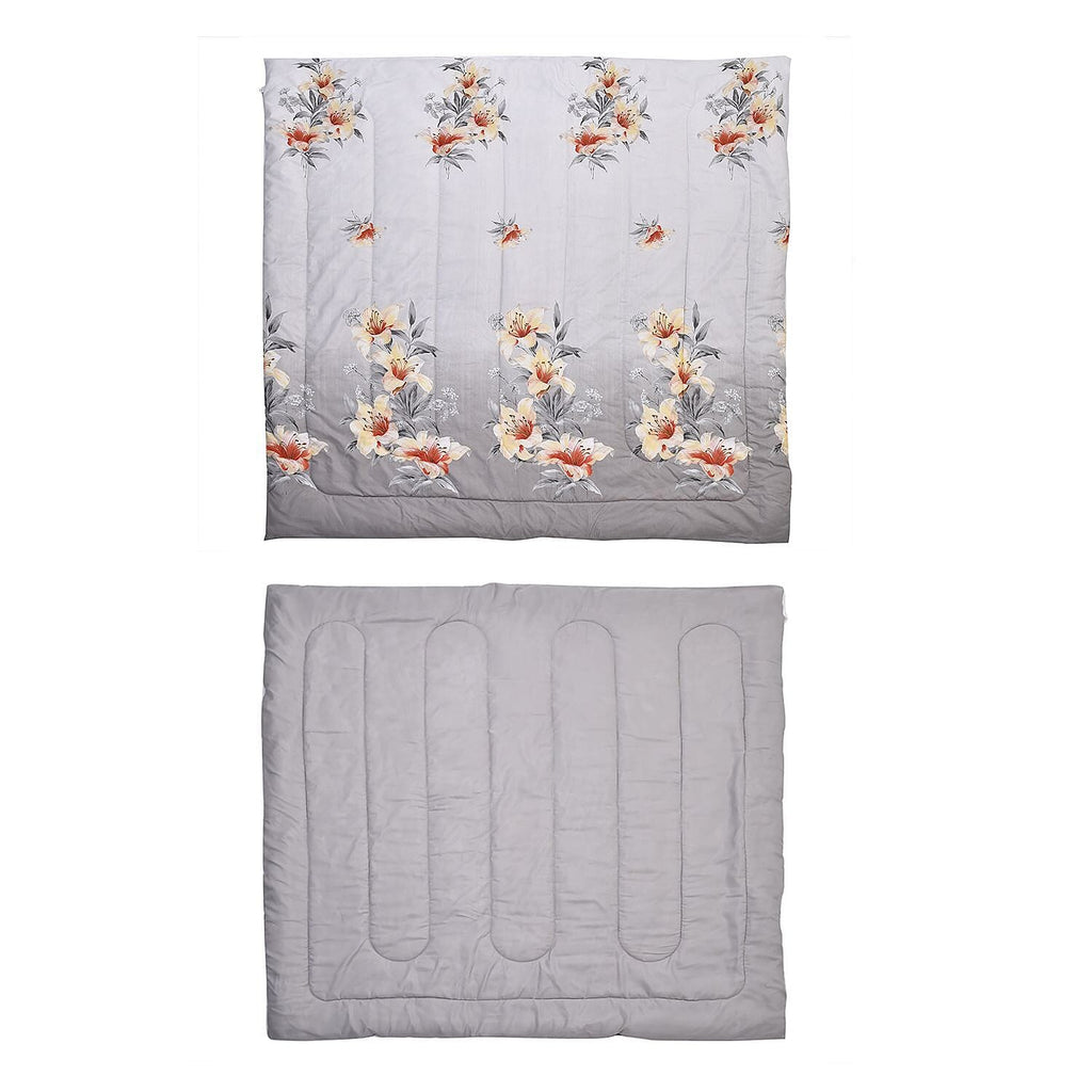 3 Piece Set - Floral Pattern Comforter with 2 Pillowcases (Double Size 200x200 Cm) - Grey