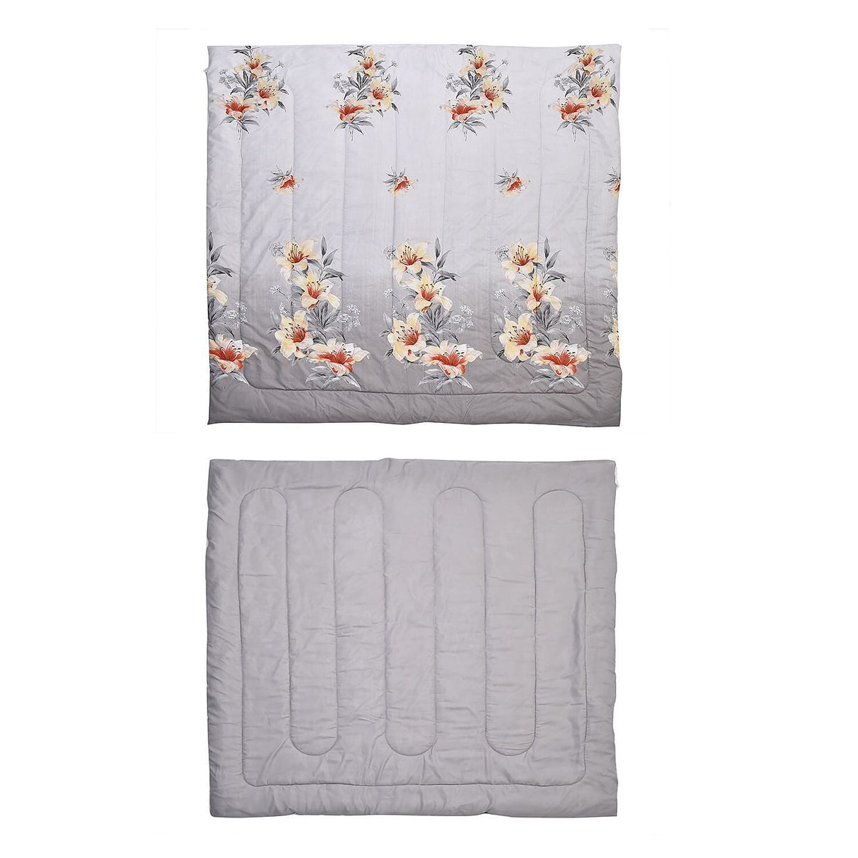 3 Piece Set - Floral Pattern Comforter with 2 Pillowcases (Double Size 200x200 Cm) - Grey 7263465 5